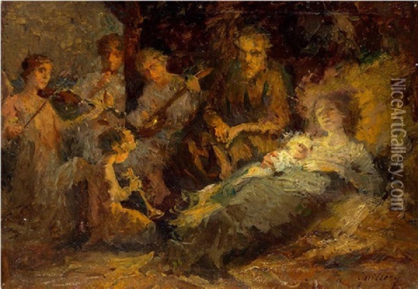 Heilige Familie Mit Musizierenden Engeln Oil Painting - Franz Paul Maria Guillery