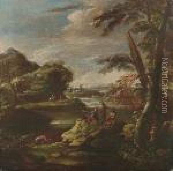 Paesaggio Con Figure Oil Painting - Salvator Rosa