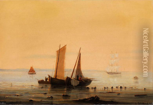 Abendlicher Blick In Eine Meeresbucht Oil Painting - August Bohnhorst