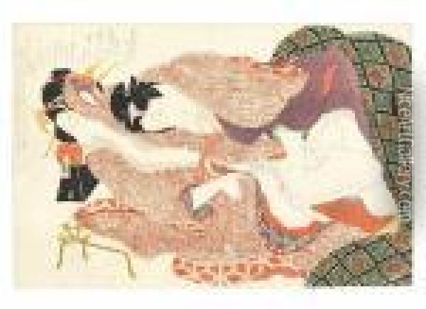 Patterns Of Loving Couples Oil Painting - Katsushika Hokusai