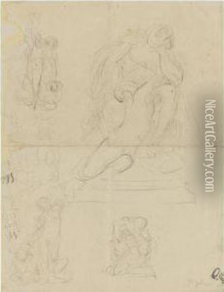 Three Sheets Of Studies, Including An Annunciation And Studies For
A Sculpture Depicting Count Ugolino Oil Painting - Jean-Baptiste Carpeaux