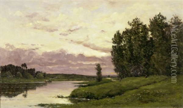 Teichlandschaft Bei Abendstimmung Oil Painting - Hippolyte Camille Delpy