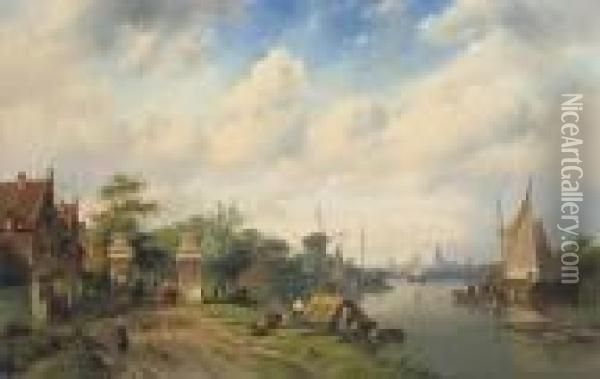 A River Landscape In Summer Oil Painting - Charles Henri Leickert