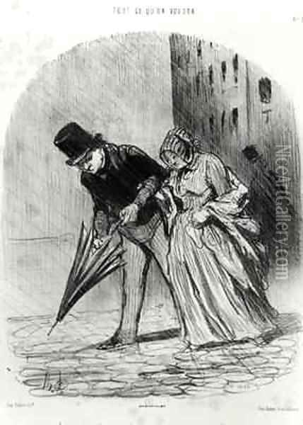 Series Tout ce quon voudra Disadvantage of having an umbrella with a complicated spring system Oil Painting - Honore Daumier