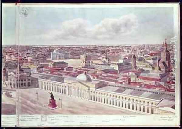 Panorama of Moscow depicting the department store Gum and the Bolshoi Theatre in Red Square Oil Painting - Gadolle