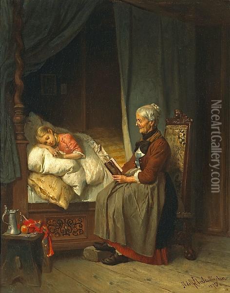 Grandmother's Bedtime Story Oil Painting - Adolf Eberle