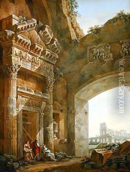 Architectural Ruins (1) Oil Painting - Charles-Louis Clerisseau
