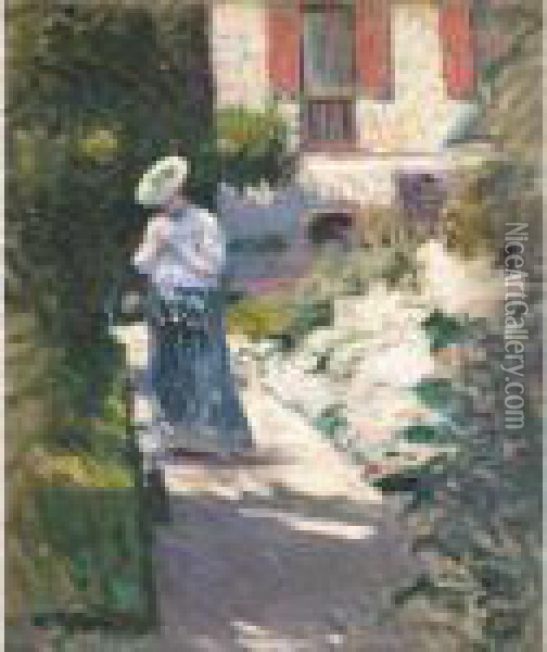 Study For 'les Dahlias, Jardin Du Petit Gennevilliers' Oil Painting - Gustave Caillebotte