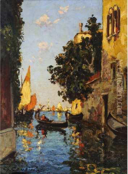 Gondolier Et Voilier Sur Uncanal A Venise Oil Painting - Charles Cousins