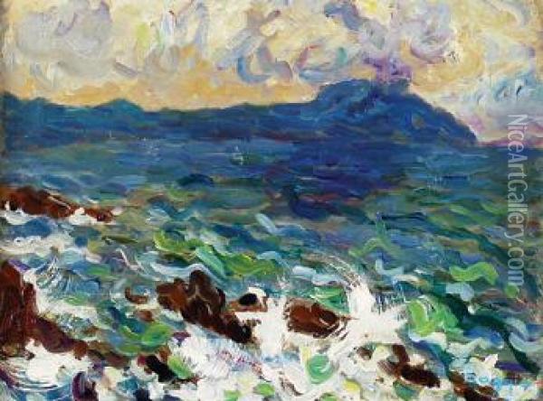 Efecto De Nubes Sobre Portofino Oil Painting - Emilio Boggio