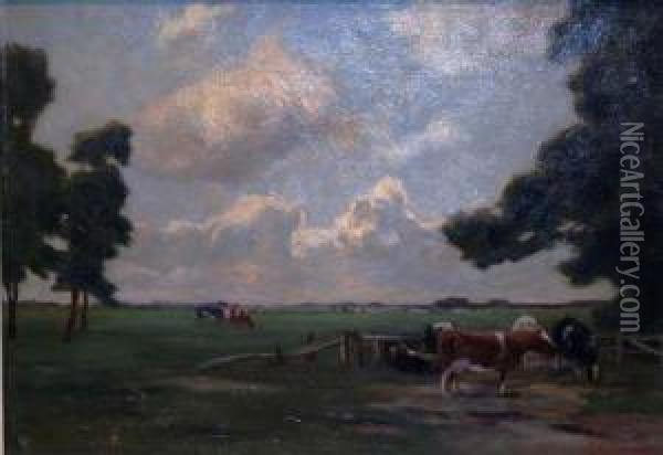 Cattle Grazing Oil Painting - Frans Smissaert