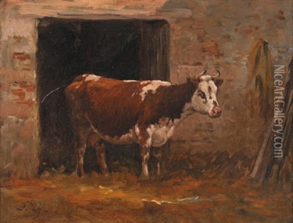 Vache-interieur D'etable Oil Painting - Jean Ferdinand Chaigneau
