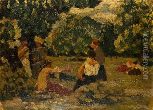 Femmes Dans Un Parc Oil Painting - Charles Dufresne