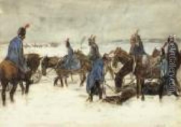 Dutch Light Horse Artillery From The Batavian Republic,1803-1804 Oil Painting - George Hendrik Breitner