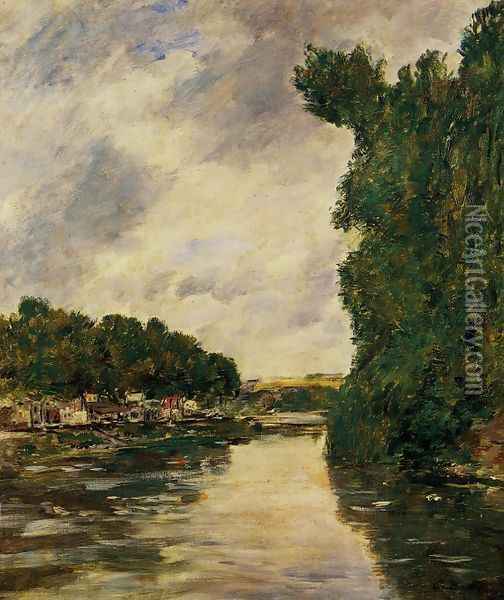 A River near d'Abbeville Oil Painting - Eugene Boudin