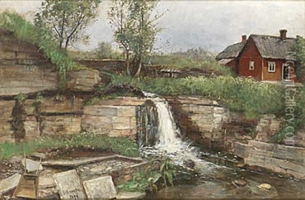 Kalkstensbrott Vid Billingen Oil Painting - Olof Hermelin