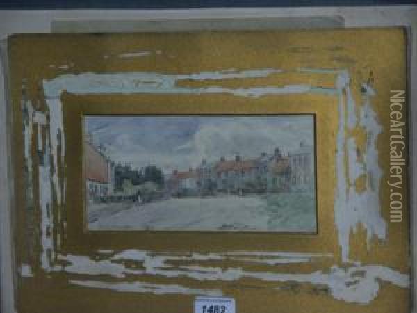 Monkseaton, A Quiet Street Oil Painting - Thomas Swift Hutton
