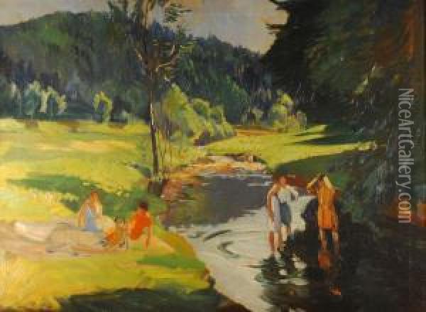 Kobiety Nad Rzeka Oil Painting - Artur Wasner