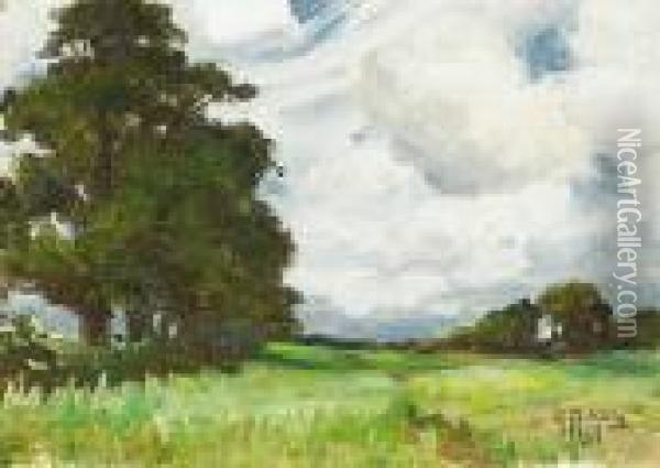 An English Landscape With Trees Oil Painting - Anna Althea Hills
