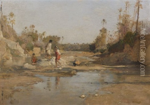 Enfants Dans Le Lit D'une Riviere, L'oued Bou Saada Oil Painting - Gustave Achille Guillaumet