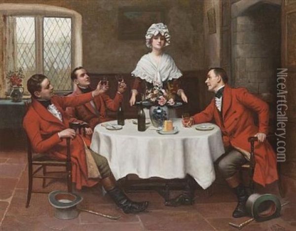 The Huntsmen's Toast Oil Painting - Harold H. Piffard