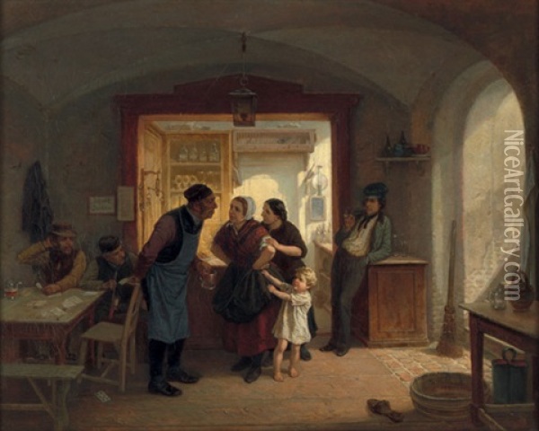 Zwist In Der Destille (oder Das Gestorte Kartenspiel) Oil Painting - Theodor (Fried. Wilhelm Heinrich Th.) Hosemann