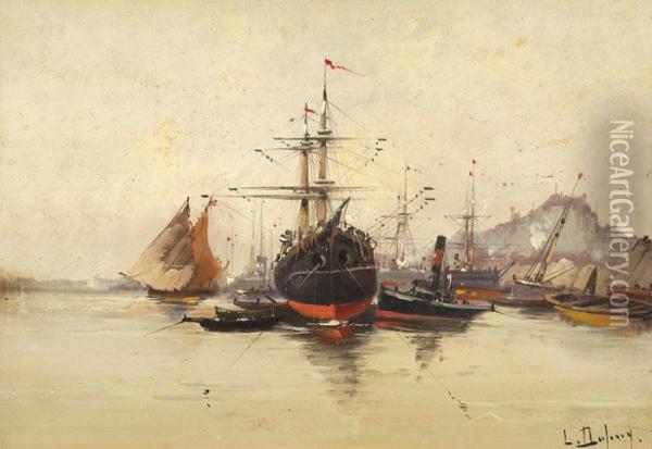 Bateaux Au Port Oil Painting - Eugene Galien-Laloue
