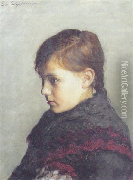 Portraet Af En Lille Pige Med Sjal Over Skulderen Oil Painting - Leis (Georgia Elise) Schjelderup