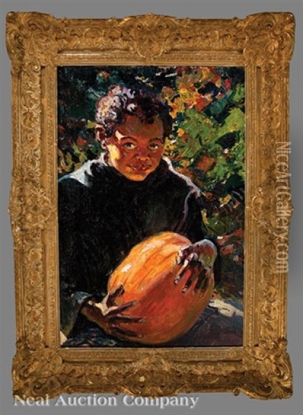 African-american Boy With A Pumpkin Oil Painting - William de Leftwich Dodge