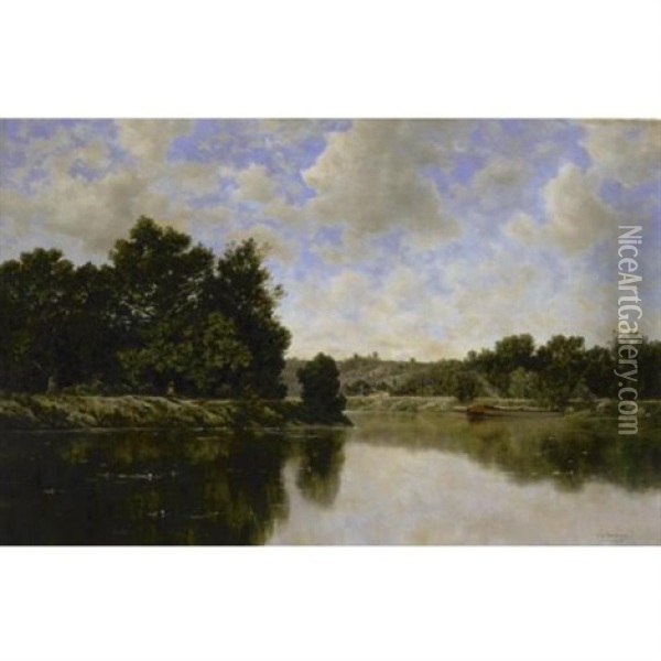 The River Bank Oil Painting - Claude Francois Auguste Mesgrigny