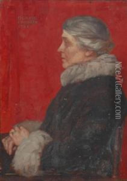 A Portrait Of Dochie Garstin, The Artist's Wife. Oil Painting - Norman Garstin
