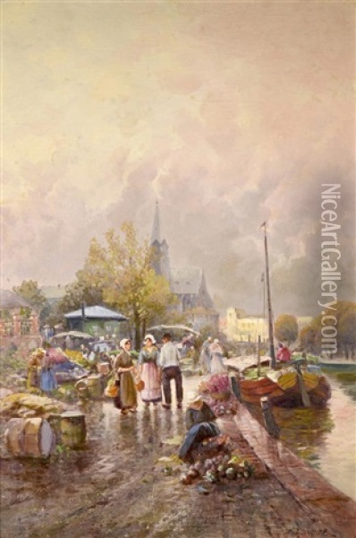 Flower Market Oil Painting - Karl Theodor Wagner
