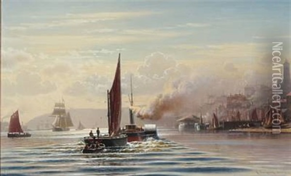 Lively Traffic In An English Harbour Oil Painting - Christian Frederic Eckardt