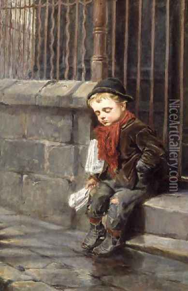 The News Boy Oil Painting - Ralph Hedley