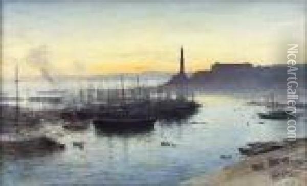 Genoa Harbour At Sunset Oil Painting - John MacWhirter