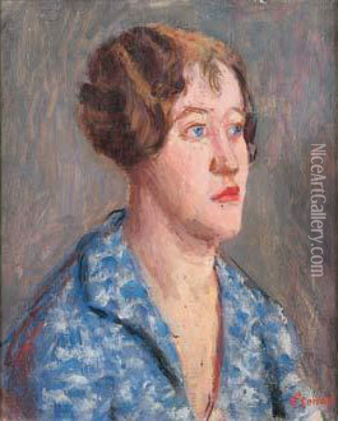 Portrait De Femme Au Corsage Bleu Oil Painting - Roderic O'Conor