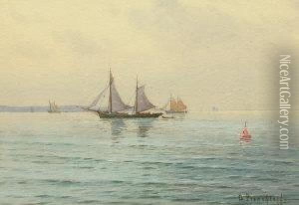 Sailing Vessels In A Tranquil Harbour Oil Painting - Dimitrij Prokofjev