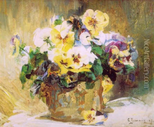 Bouquet De Fleurs Dans Un Vase Japonais Oil Painting - Georges Jeannin