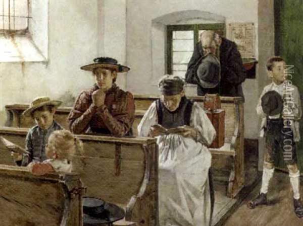 Morning Prayers Oil Painting - Josef Johann Molitor von Muehlfeld