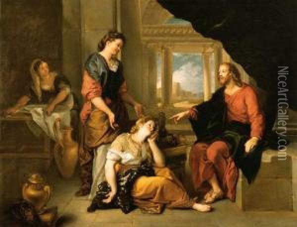 Christ In The House Of Martha And Mary Oil Painting - Charles de Lafosse