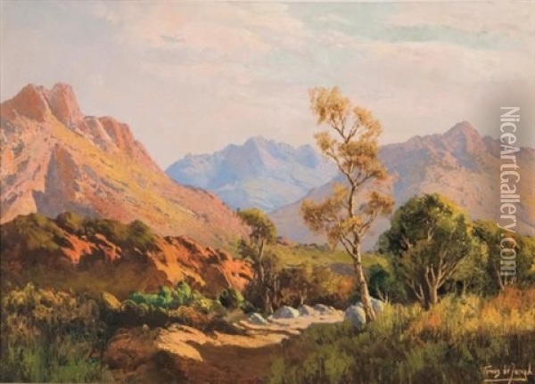 Sunlit Mountainscape Oil Painting - Tinus de Jongh