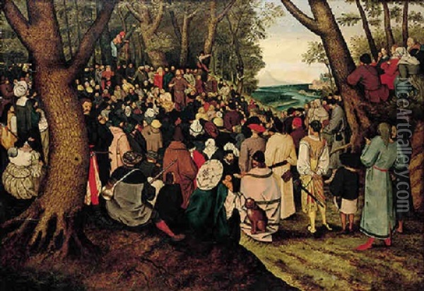 A Landscape With Saint John The Baptist Preaching Oil Painting - Pieter Brueghel the Younger