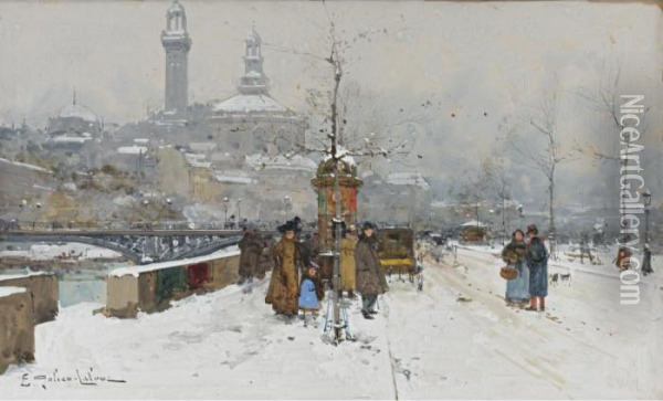 Winter Le Trocadero Oil Painting - Eugene Galien-Laloue