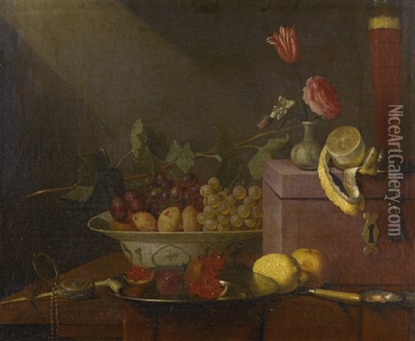 Still Life With Fruit In A Porcelain Bowl Oil Painting - Joris Van Son