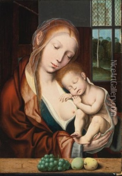 Virgin And Sleeping Christ Child Oil Painting - Joos Van Cleve