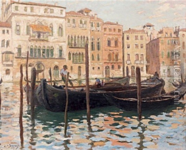 Grand Canal Entre Le Rialto Et La Ca D'oro Oil Painting - Leonce J. V. de Joncieres