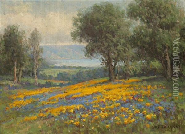 A Landscape With Poppies And Lupine Oil Painting - William Franklin Jackson