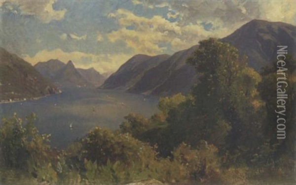 Blick Auf Den Luganer See Oil Painting - Albert Hertel