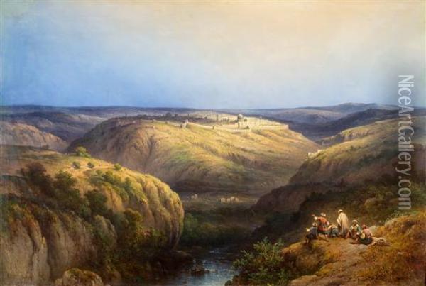 View Of Jerusalem Oil Painting - Johann Jakob Anton Hilverdink