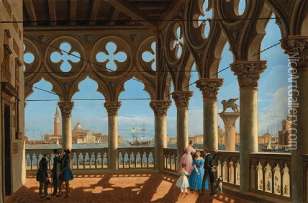 View Of The Bacino Di San Marco From The Loggia Of The Palazzo Ducale Oil Painting - Vincenzo Chilone